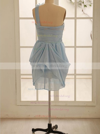 New Arrival Short/Mini Light Sky Blue Chiffon Flower(s) One Shoulder Bridesmaid Dress #01012471