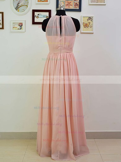Pink Chiffon Graceful Ruffles Floor-length Scoop Neck Bridesmaid Dresses #01012551