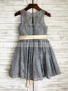 Pretty Scoop Neck Gray Lace with Sashes / Ribbons Ankle-length Flower Girl Dresses #01031849