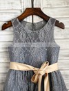 Pretty Scoop Neck Gray Lace with Sashes / Ribbons Ankle-length Flower Girl Dresses #01031849