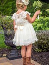 Ankle-length Sashes/Ribbons Cap Straps White Lace Organza Short/Mini Flower Girl Dress #01031853