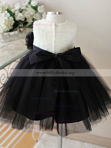 Ankle-length Black Tulle with Flower(s) Scoop Neck Cute Flower Girl Dresses #01031860