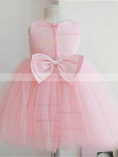 Ball Gown Pink Tulle Scoop Neck with Bow Short/Mini Flower Girl Dresses #01031862