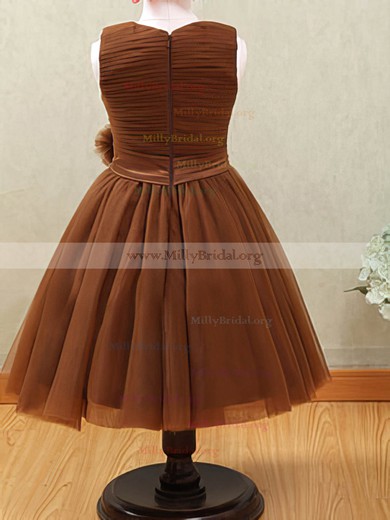 A-line Brown Tulle Sashes/Ribbons Scoop Neck Flower Girl Dresses #01031877