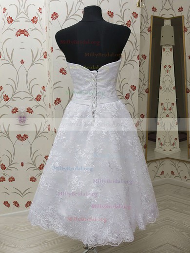 Vintage White Lace Sweetheart Lace-up Tea-length Wedding Dresses #00021459