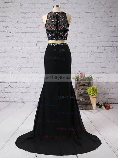 Trumpet/Mermaid Scoop Neck Black Chiffon Tulle Beading Modern Prom Dress #02019066
