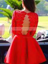 Scoop Neck Best Short/Mini Red Lace Chiffon 1/2 Sleeve Homecoming Dresses #02051719