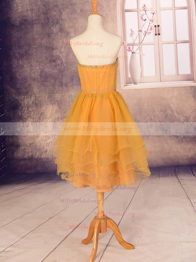 Orange Chiffon with Cascading Ruffles Knee-length Sweetheart Beautiful Homecoming Dress #02051759