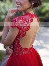 Casual Red Lace Tulle Scoop Neck Short/Mini Cap Straps Prom Dress #02019873