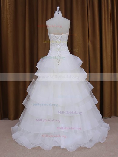 Floor-length Wholesale Tulle Appliques Lace Sweetheart White Wedding Dress #Milly00021980