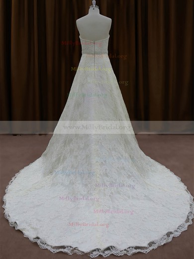 Ivory Lace Chapel Train Beading Sweetheart Classic Wedding Dress #Milly00022002