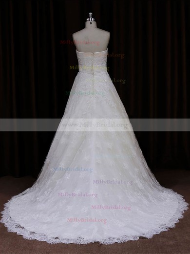 Ivory Lace Sashes/Ribbons Sweep Train Vintage Strapless Wedding Dresses #Milly00022032