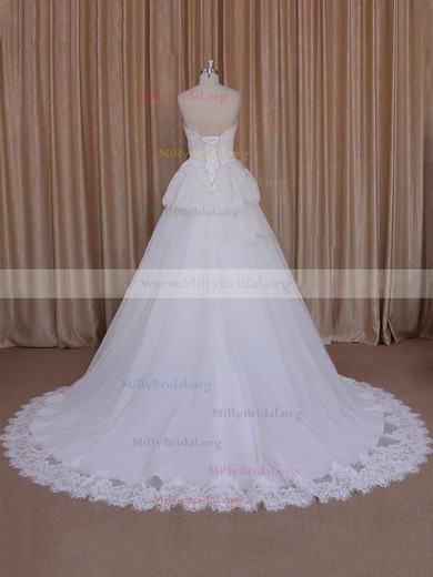 Princess Ivory Lace Tulle Sashes/Ribbons Strapless Pretty Wedding Dresses #Milly00022039