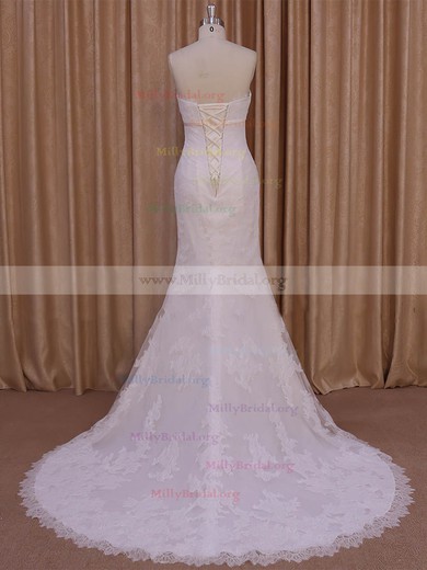 Trumpet/Mermaid Ivory Tulle Appliques Lace New Style Strapless Wedding Dresses #Milly00022075