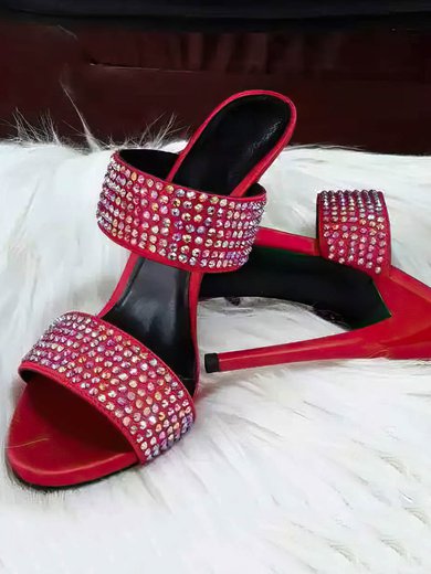 Women's Red Suede Stiletto Heel Sandals #Milly03030765