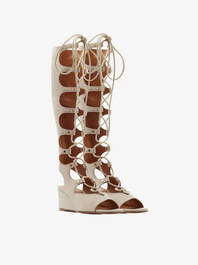 Women's Gray Suede Wedge Heel Sandals #Milly03030771