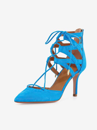 Women's Blue Suede Stiletto Heel Pumps #Milly03030774