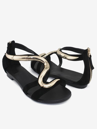 Women's Black Suede Flat Heel Sandals #Milly03030784