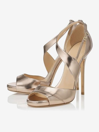Women's Gold Real Leather Stiletto Heel Pumps #Milly03030794