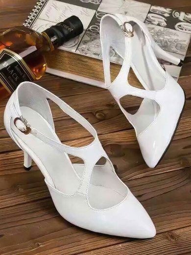 Women's White Patent Leather Stiletto Heel Pumps #Milly03030804