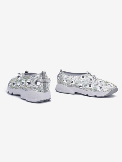 Women's Silver Patent Leather Flat Heel Sneakers #Milly03030813