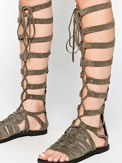 Women's White Suede Flat Heel Sandals #Milly03030815