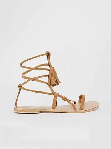 Women's White Suede Flat Heel Sandals #Milly03030819