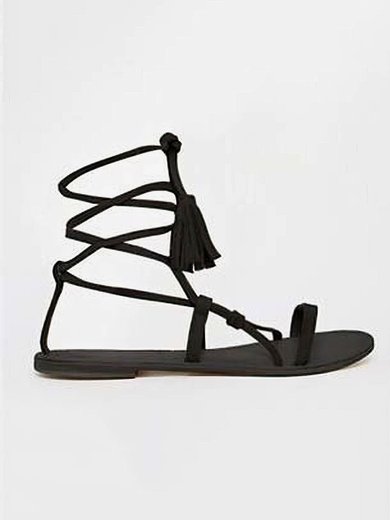 Women's Black Suede Flat Heel Sandals #Milly03030821