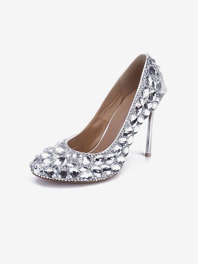 Women's Silver Patent Leather Stiletto Heel Pumps #Milly03030840