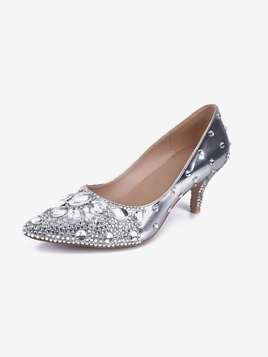 Women's Silver Real Leather Kitten Heel Pumps #Milly03030842