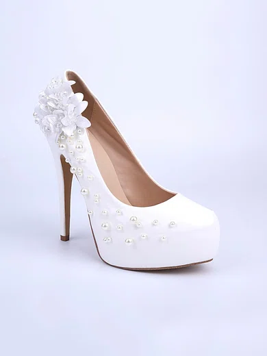 Women's White Patent Leather Stiletto Heel Pumps #Milly03030852