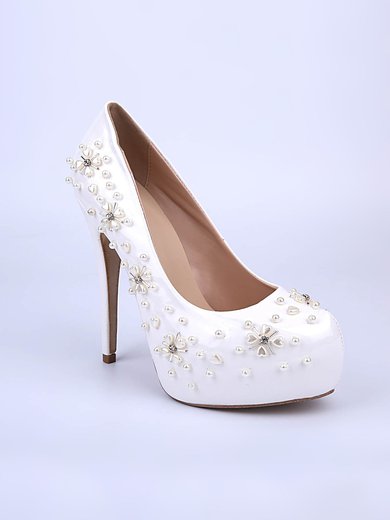 Women's White Patent Leather Stiletto Heel Pumps #Milly03030855