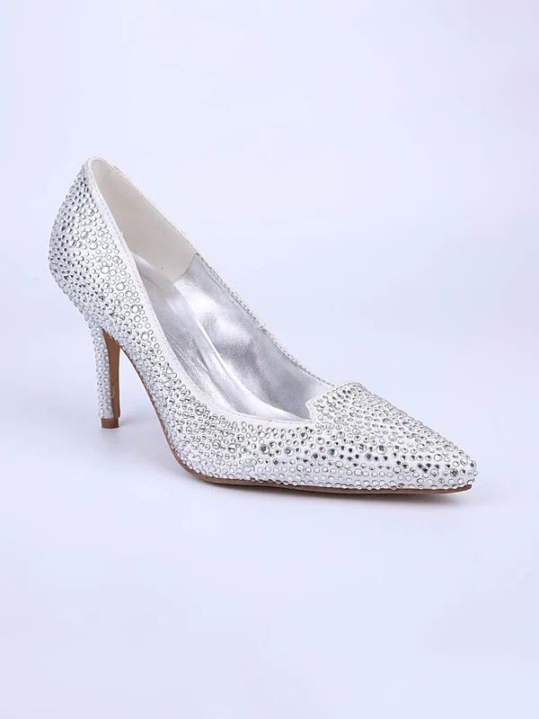Women's White Sparkling Glitter Stiletto Heel Pumps #Milly03030856