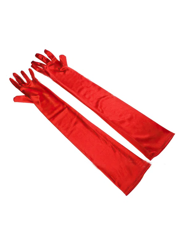 White Elastic Satin Opera Length Gloves #Milly03120025