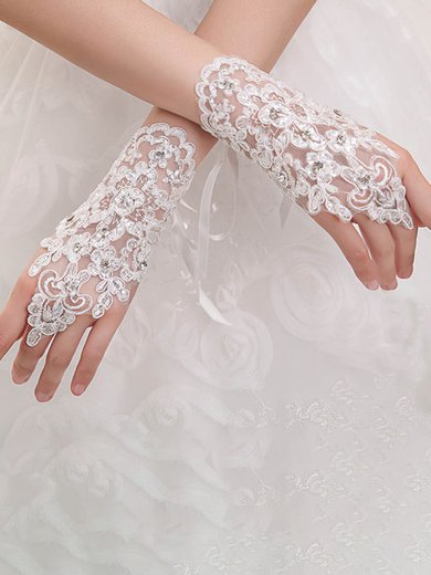 Ivory Lace Wrist Length Gloves with Beading #Milly03120028
