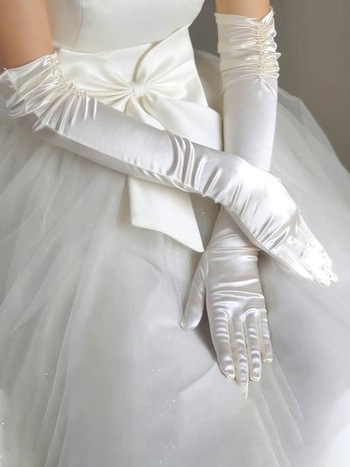 White Elastic Satin Opera Length Gloves #Milly03120030