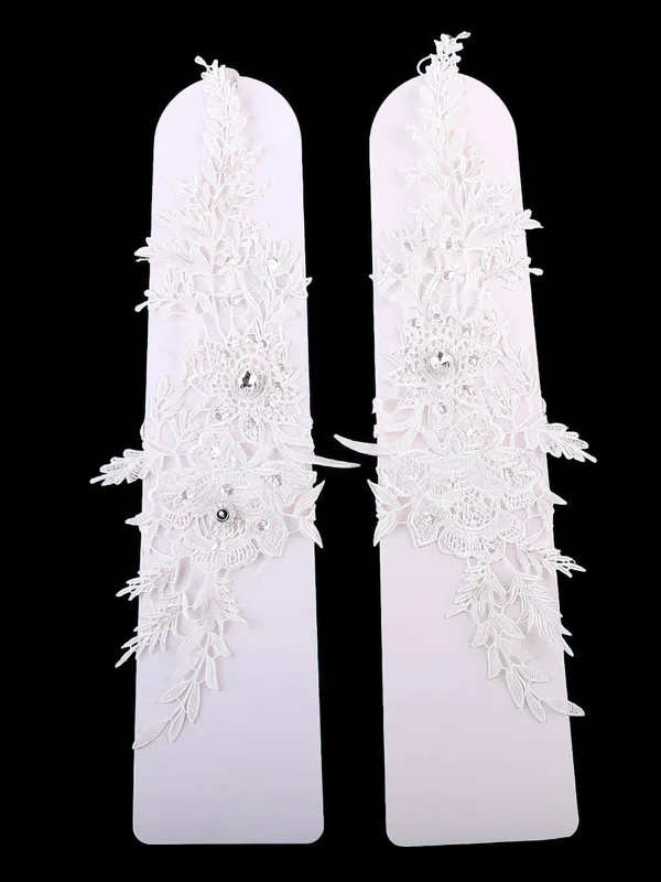 White Lace Wrist Length Gloves with Beading #Milly03120032