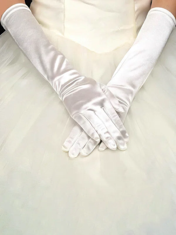 Ivory Elastic Satin Opera Length Gloves #Milly03120036