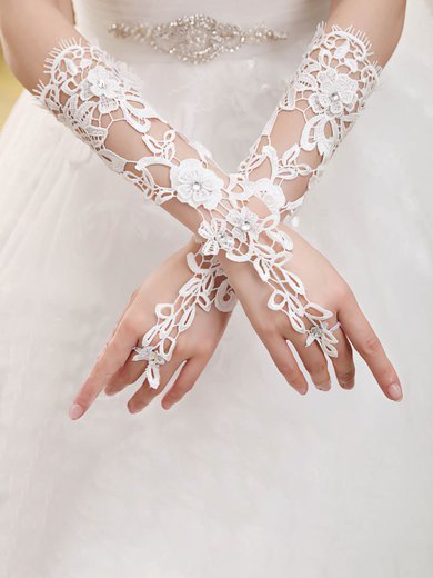 Ivory Lace Elbow Length Gloves with Beading #Milly03120037