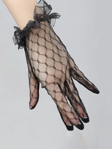 White Tulle Wrist Length Gloves with Ruffles #Milly03120042