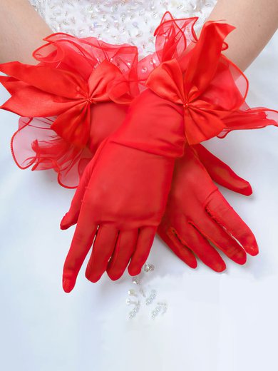 Red Tulle Wrist Length Gloves with Bow #Milly03120050
