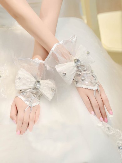 Ivory Lace Wrist Length Gloves with Bow/Rhinestone #Milly03120061