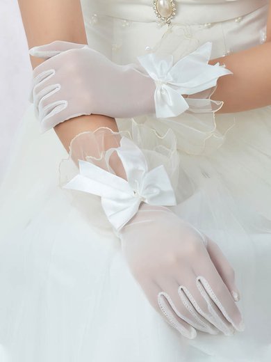 Ivory Tulle Wrist Length Gloves with Bow #Milly03120063