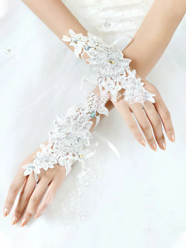 Ivory Lace Wrist Length Gloves with Lace/Rhinestone #Milly03120068