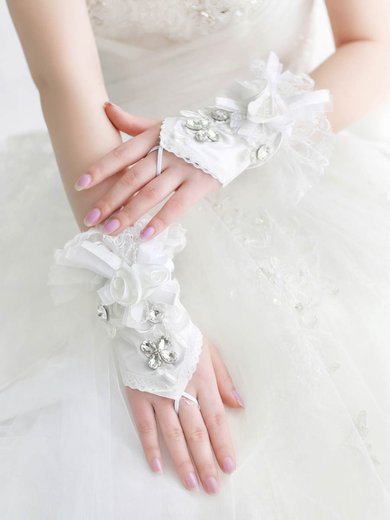 Ivory Lace Wrist Length Gloves with Lace/Rhinestone #Milly03120069