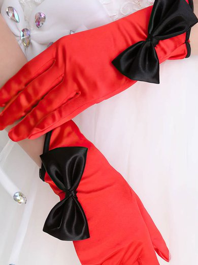White Elastic Satin Wrist Length Gloves with Bow #Milly03120071
