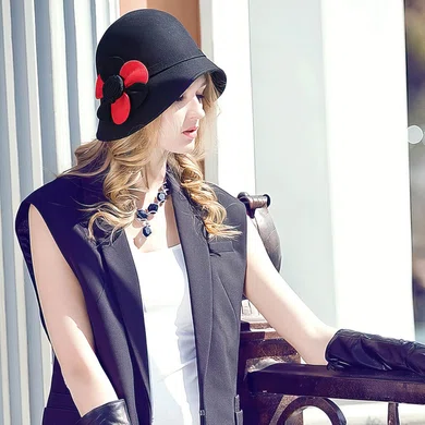 Black Wool Bowler/Cloche Hat #Milly03100023