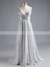 A-line V-neck Chiffon Floor-length Appliques Lace Prom Dresses #Milly020101225