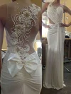 Sheath/Column Scoop Neck Jersey Sweep Train Pearl Detailing Prom Dresses #Milly020101335