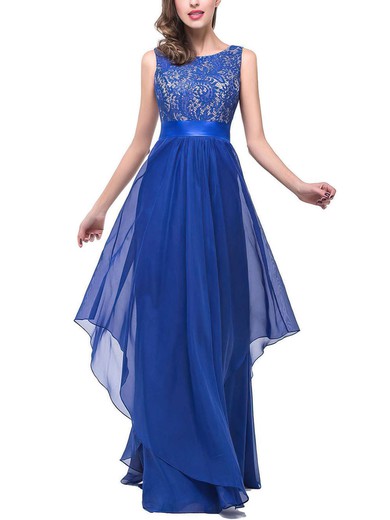 A-line Scoop Neck Lace Chiffon Floor-length Sashes / Ribbons Prom Dresses #Milly020101628
